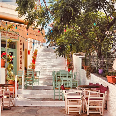 Visit nearby Hora and explore the shops, museums, bars and selection of eateries