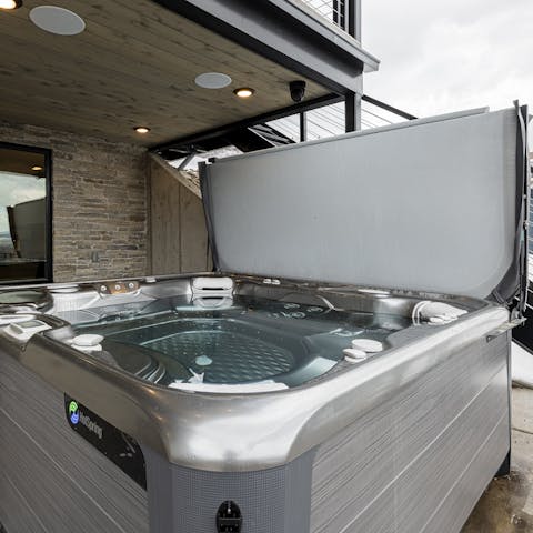 Enjoy a relaxing soak in the communal hot tub