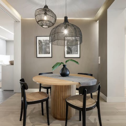 Sit down to a celebratory Spanish meal in the chic dining area