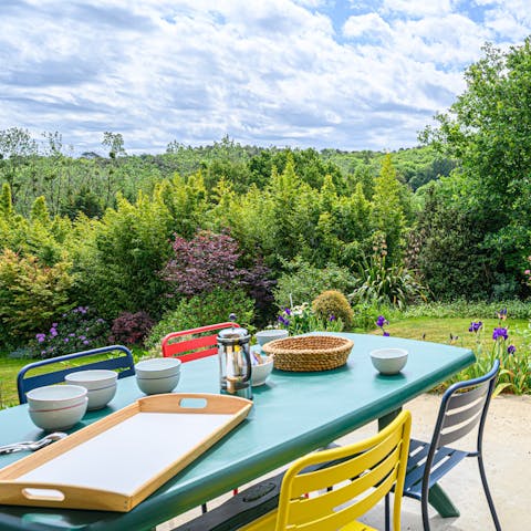 Start your day strong with a breakfast of scrambled egg croissants on the deck