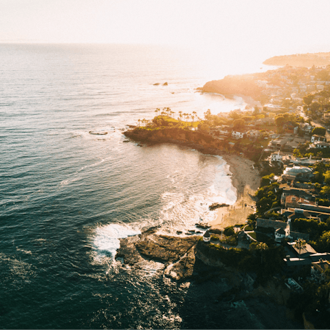 Stay just one block away from Laguna Beach, exploring the city's surf spots, museums, galleries, and more