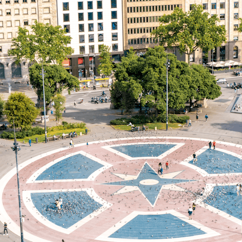 Stay just a four-minute walk away from Plaça de Catalunya