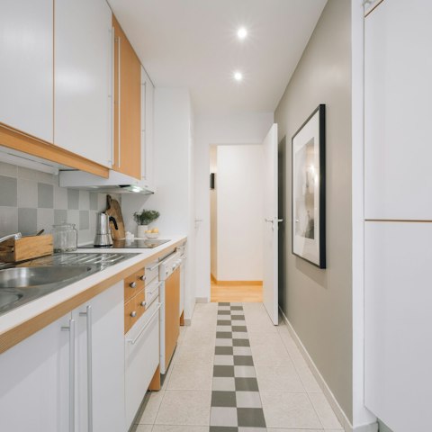 Whip up croissants and coffee in the galley kitchen