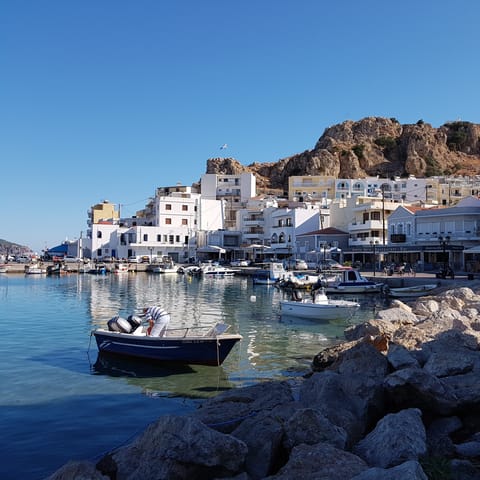 Visit Pigadia, the capital of Kapathos, a fourteen minute drive away