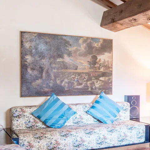 Enjoy a mix of classical and modern artwork in this interesting home