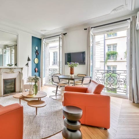 Plan your stay with a guidebook in the light-filled living room
