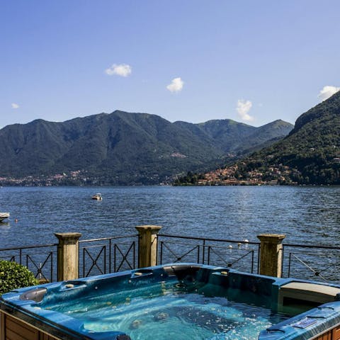 Admire stunning lake views from the Jacuzzi and pool