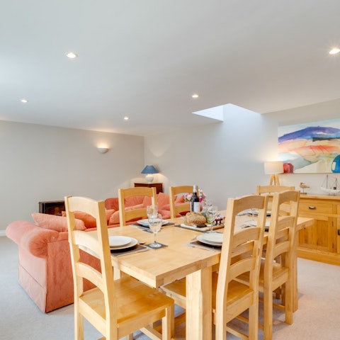 Lounge or dine together as a family in the light-filled living area