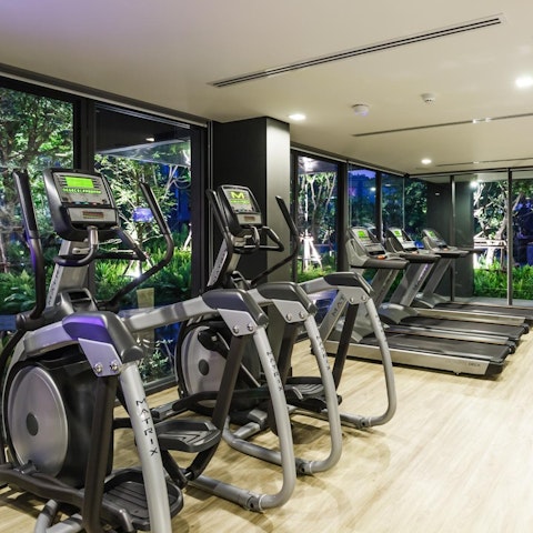 Keep on top of your fitness routine at the on-site gym