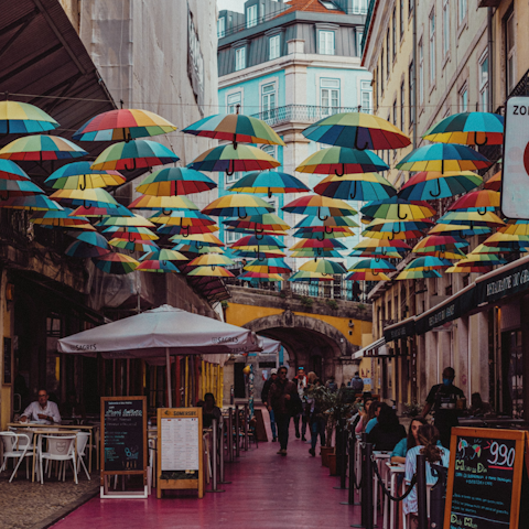 Wander through the kaleidoscope of colour in the exuberant Pink Street, just a twenty-two minute walk from the apartment