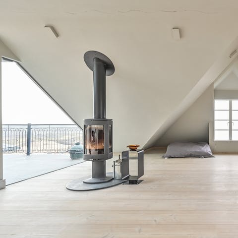 Warm up after a paddle in front of the wood-burning stove