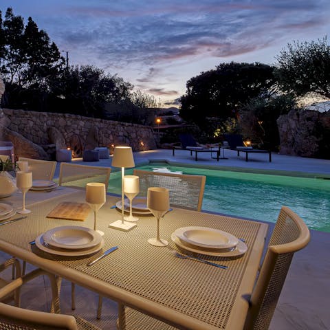 Dine under the stars on the pool-side terrace