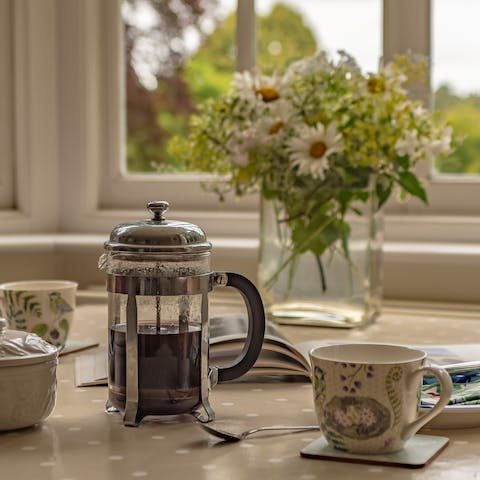Start the day off with a delicious breakfast at the table in the bay window