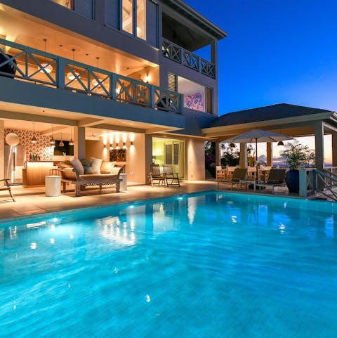 Take a sunset dip in the private swimming pool