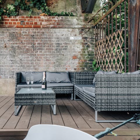 Gather on dry land for a tipple or two at the canalside