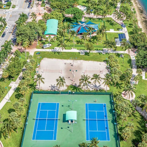 Head to the communal tennis courts, gym and Olympic size swimming pool for an invigorating start to the day