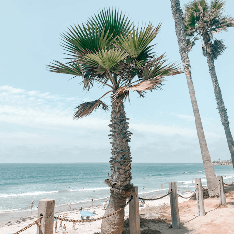 Walk over to the sandy shoreline of Mission Beach in just three minutes
