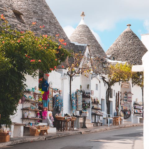 Explore your fellow Trulli houses in the town of Alberobello, nine kilometres away