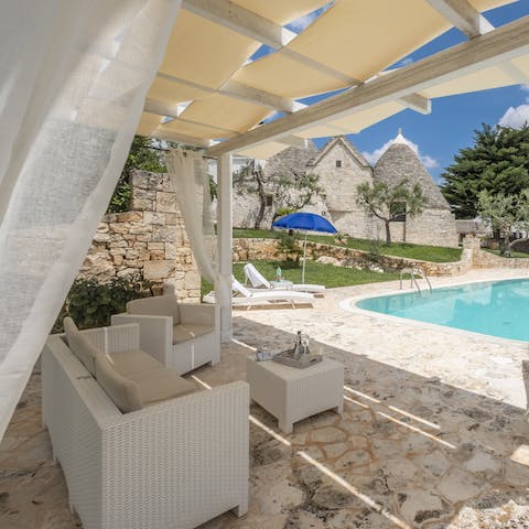 Relax in the shade with a crisp glass of wine from the host's vineyard