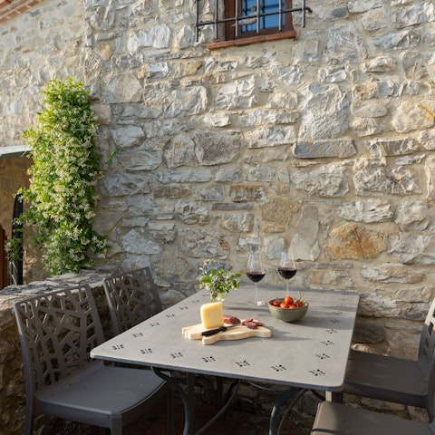 Gather for meals on the charming terrace