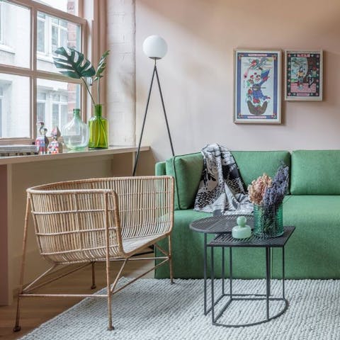 Grab a book and relax in the home's seating area