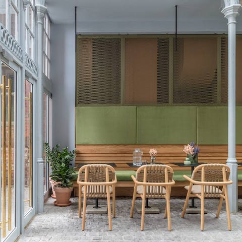 Tuck into dinner at the on-site restaurant