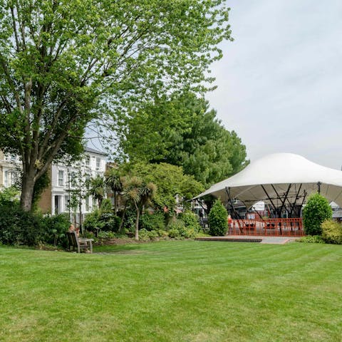 Portobello Green, with its gazebo tent, is right outside your door