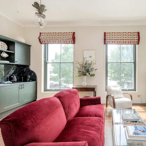 Sink into the plush sofa after a day of shopping or sightseeing