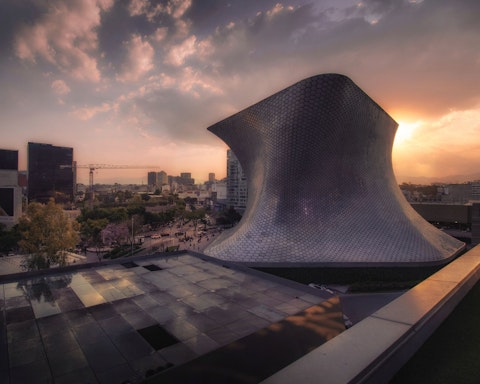 Stroll towards Soumaya's iconic silver façade