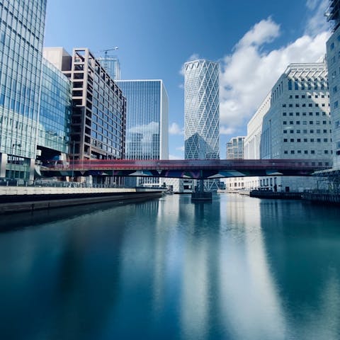 Explore Canary Wharf – a thirteen-minute walk away