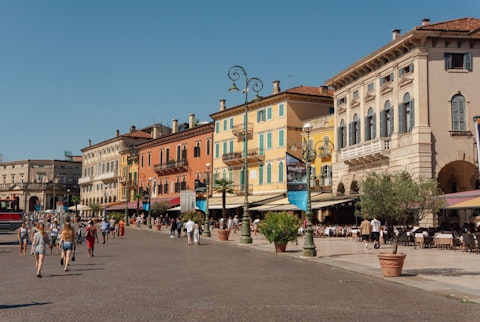 Savour Verona's grandest square, lined with elegant cafés, a four-minute walk away