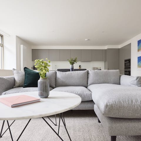 Sprawl out on the L-shaped sofa