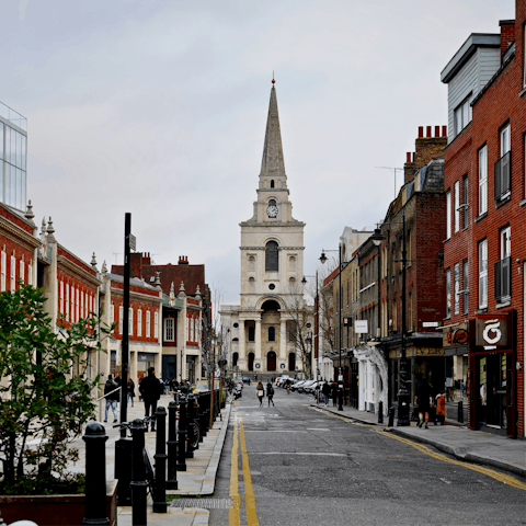 Stroll around Spitalfields Market, a twenty-minute walk away