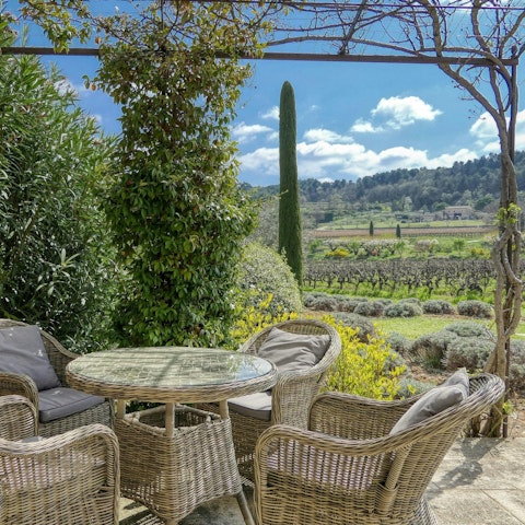 Admire the vistas of the surrounding vineyards from the terrace