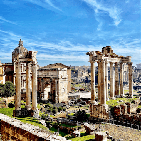 Stroll for twenty-minutes and reach the ancient Imperial Fora