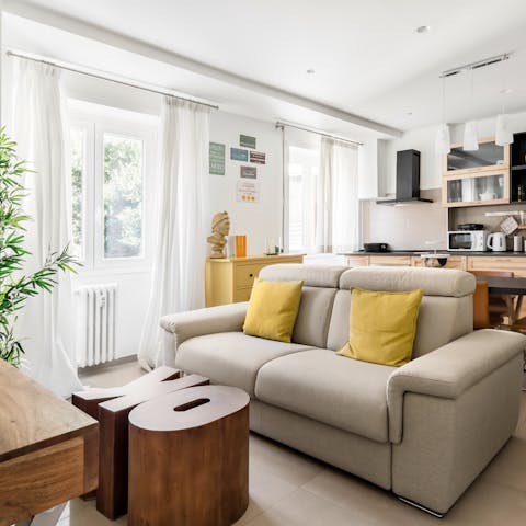 Kick back with your holiday read in the light-filled living area