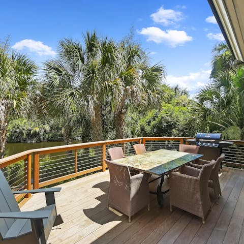 Enjoy breakfast and barbecues on the sunny deck