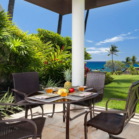 Dine alfresco on the patio overlooking the ocean