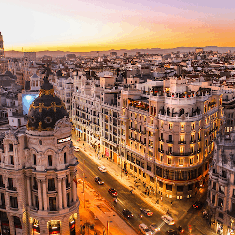 Stay in the historic, multicultural neighbourhood of Lavapiés, steps away from some of the city's most popular attractions