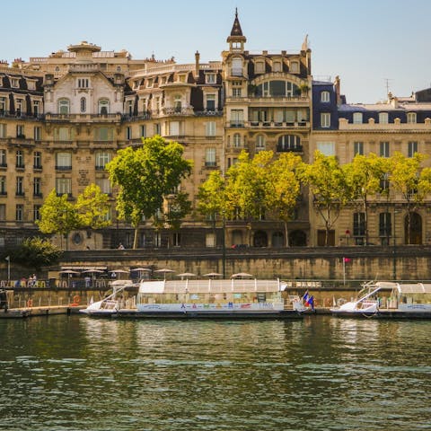 Go for a stroll along the nearby River Seine at sunset