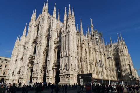 Marvel at the Duomo di Milano's Gothic spires, a six-minute walk away