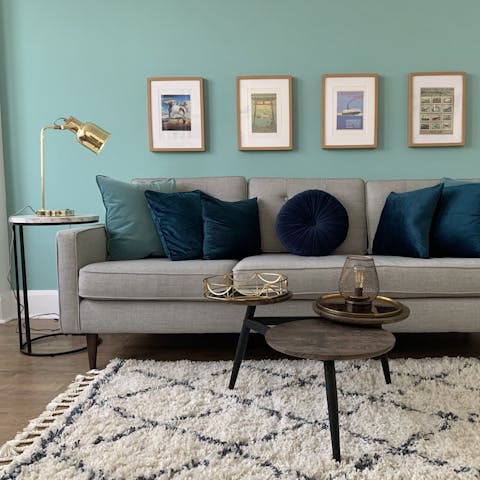 Spill out into the light-filled living room and take five