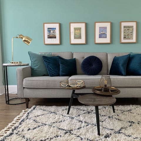 Spill out into the light-filled living room and take five