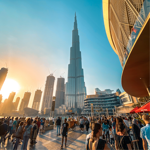 Sip sundowners and take up a front-row seat to the astonishing Dubai Fountain light show