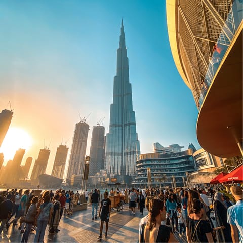 Sip sundowners and take up a front-row seat to the astonishing Dubai Fountain light show