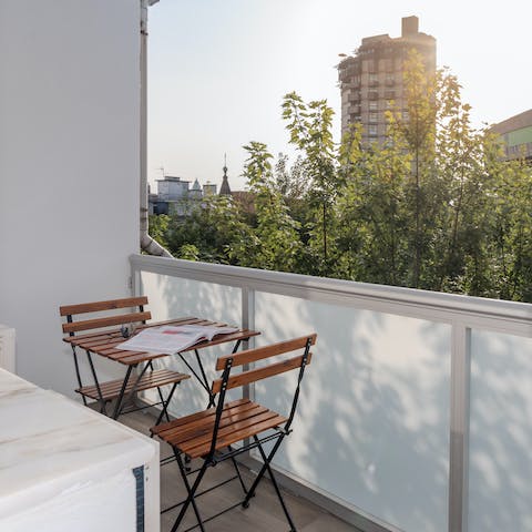 Step outside for morning coffee on your balcony