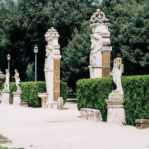 Admire the beautiful Villa Borghese Gardens, a five-minute saunter away