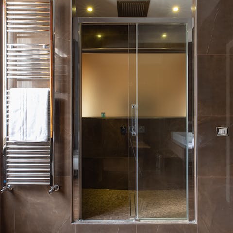 Unwind in the chromotherapy shower after a busy day of exploring Rome's sights