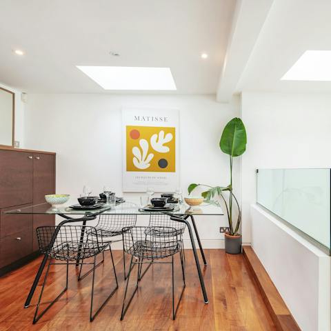 Gather round the glass table for a fry-up in the morning