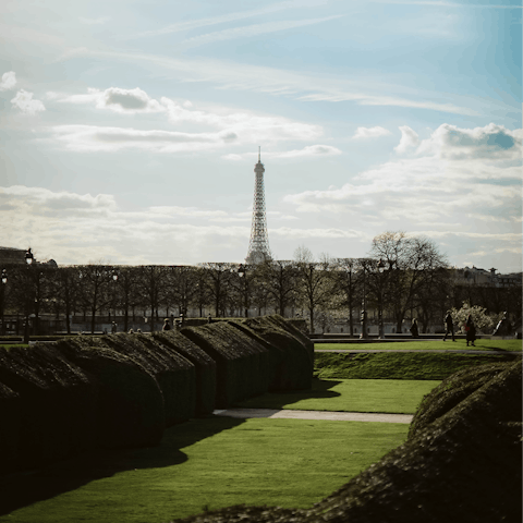 Stroll to Tuileries Garden with a fresh baguette